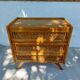 Commode vintage pieds compas en bois massif et osier