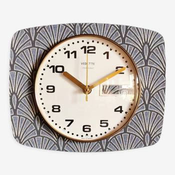 Horloge vintage pendule murale silencieuse rectangulaire "Vedette bleu doré"