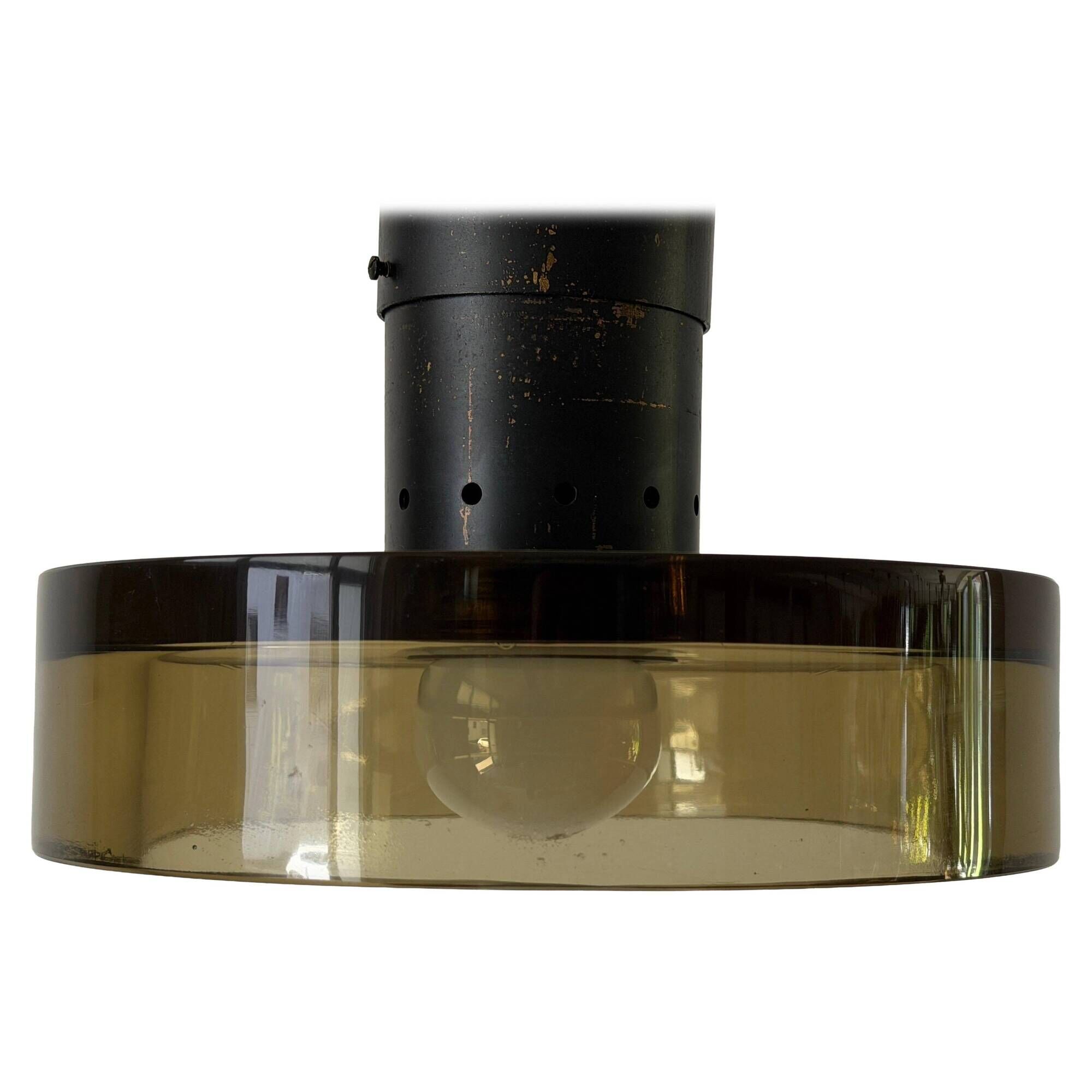 Flush mount in glass and yellow-brown metal by Seguso, 1950s, Italy.