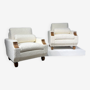 Pair of Art Deco armchairs in white tulle