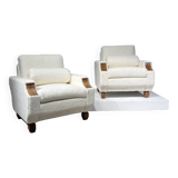 Pair of Art Deco armchairs in white bouclette