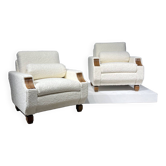 Paire de fauteuils Art Déco en bouclette blanche