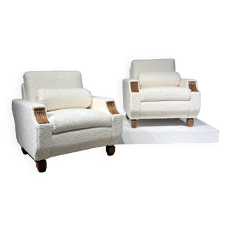 Paire de fauteuils Art Déco en bouclette blanche