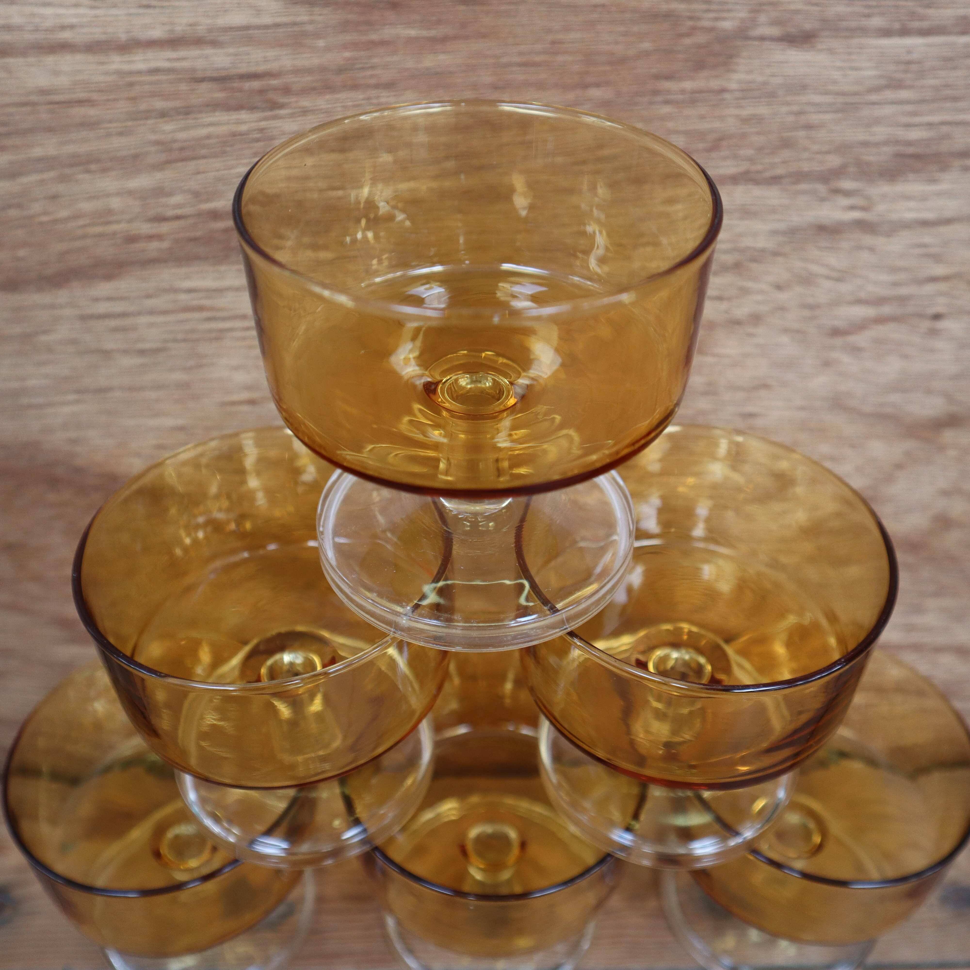 Lot of 6 Luminarc 70's amber champagne glasses