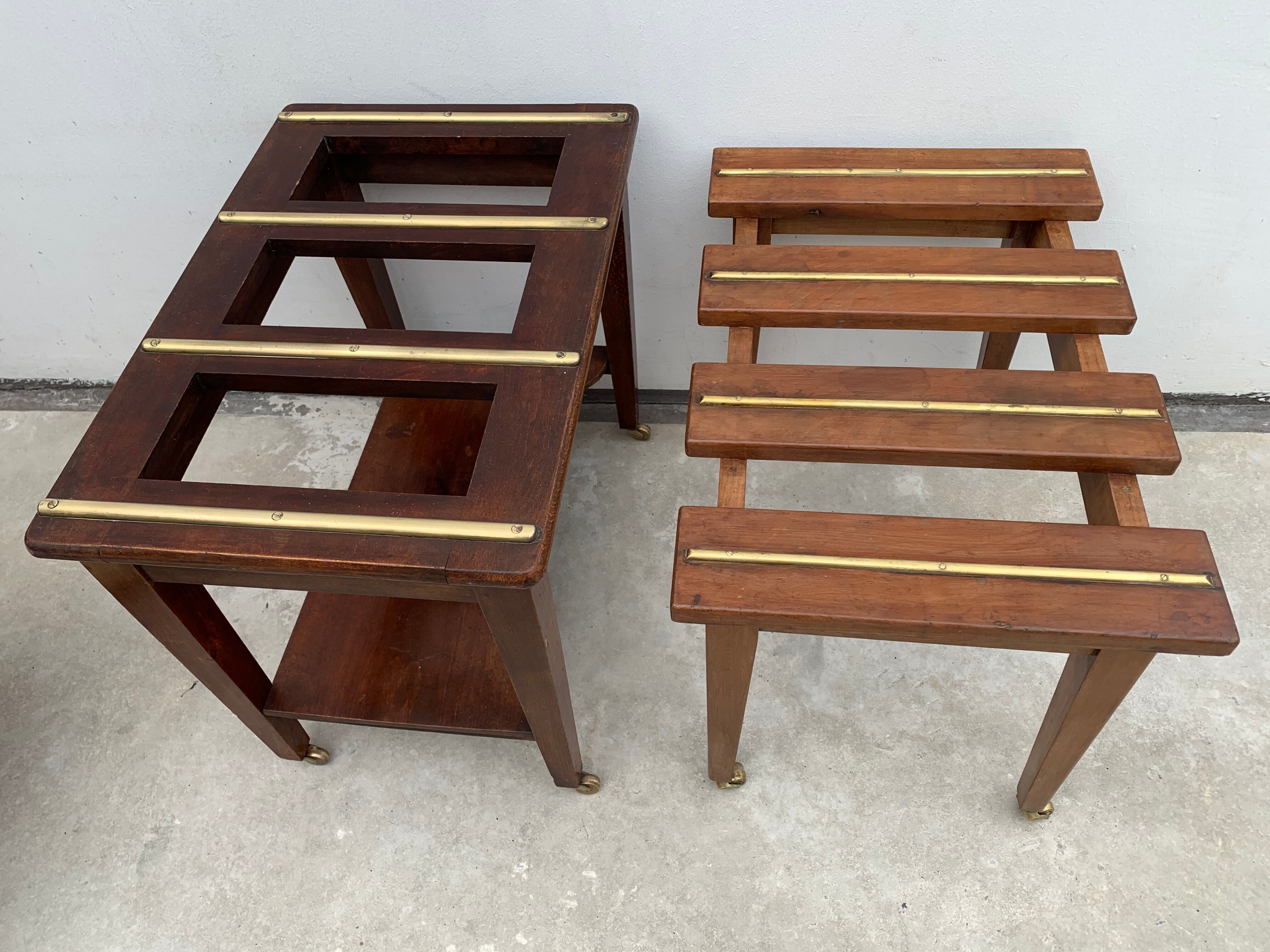 2 old English luggage rack in bronze and 19th century wood