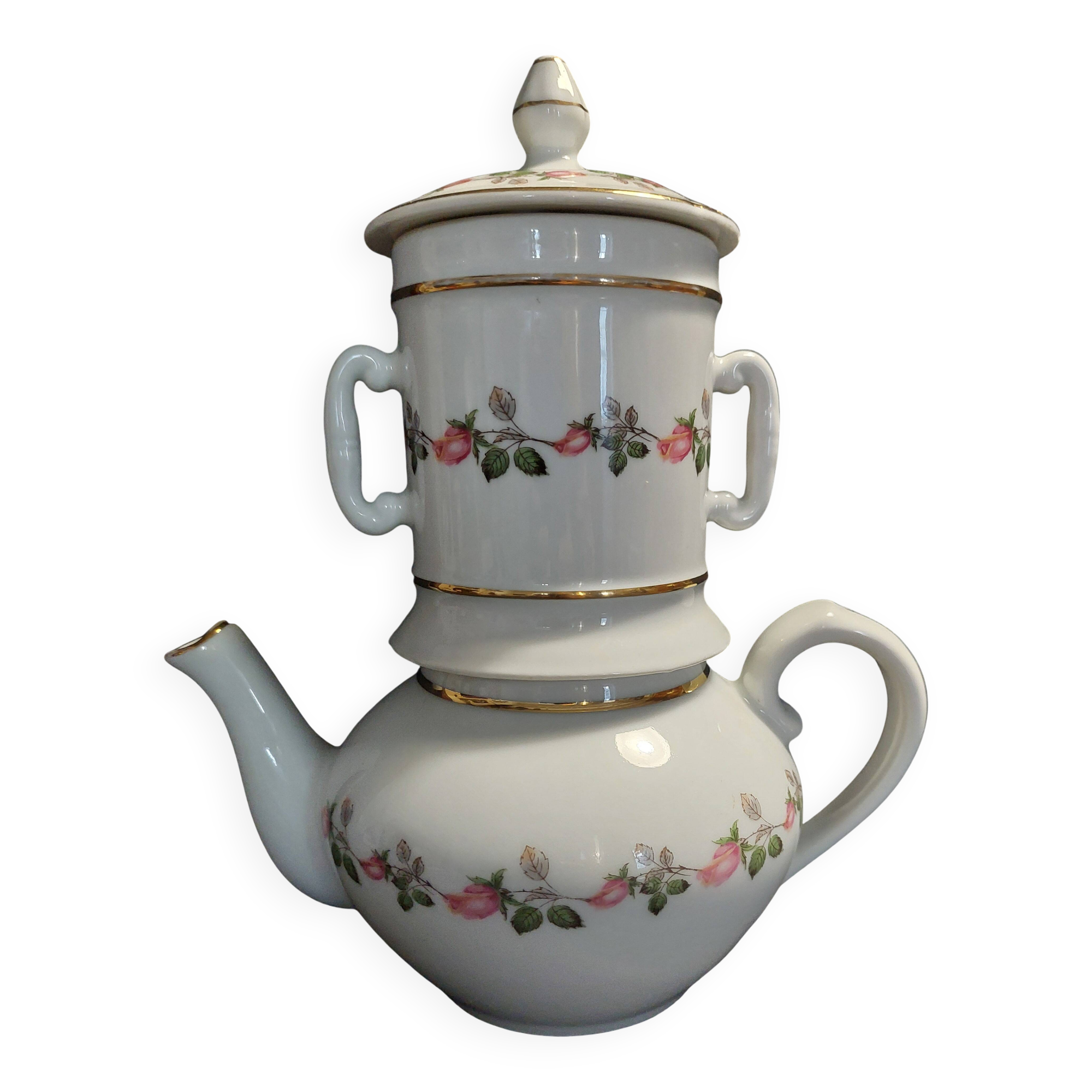 Vintage porcelain coffee pot Apilco fireproof porcelain from the 1960s.