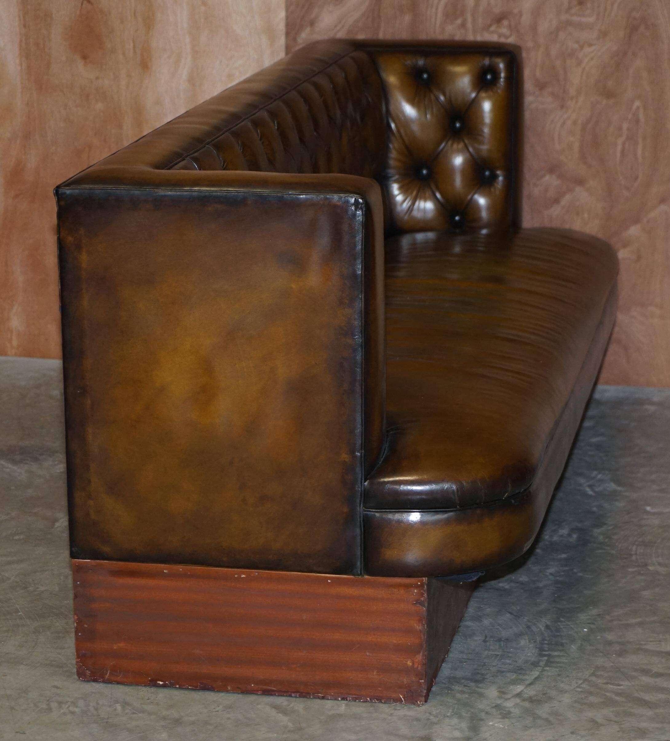 Restored and hand-dyed leather Chesterfield sofa