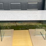 Dining table 70-80s in granite and tempered glass
