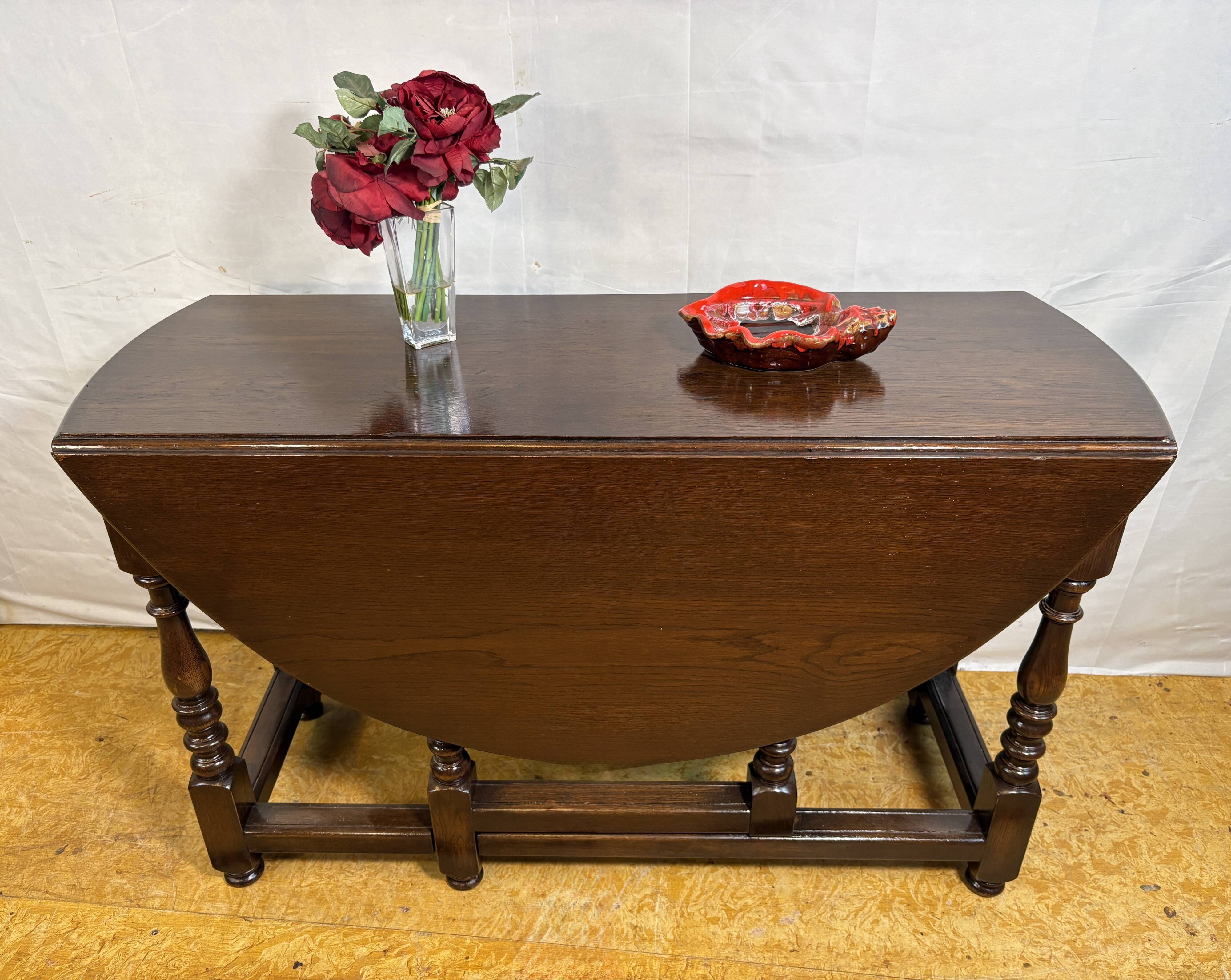 Jacobean Revival Solid Oak Gate Leg Drop Leaf Table 1900 English Antique