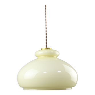 Mid-century Yellow Glass & Brass Pendant Lamp