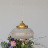 Suspension globe in frosted glass with golden edges