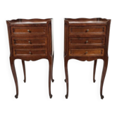 Paire de tables de chevet style Louis XV en marqueterie merisier