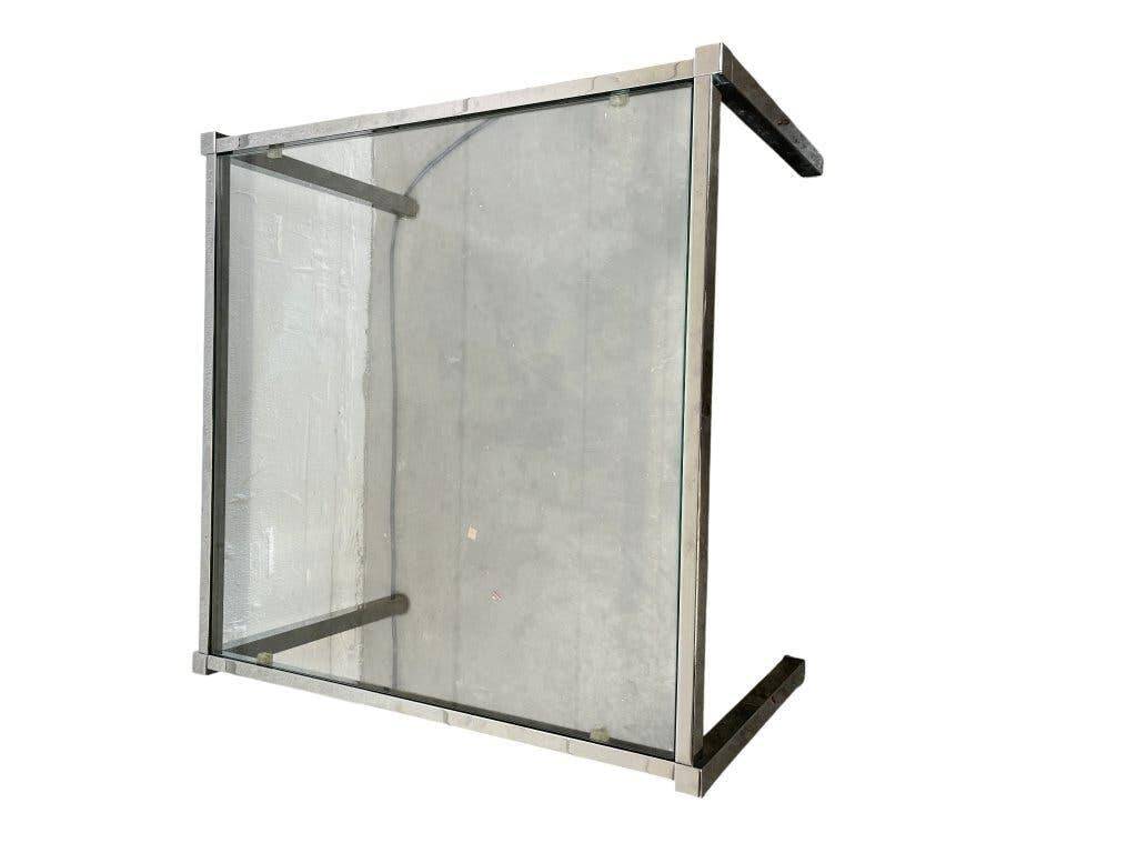 Table basse vintage chromée avec plateau en verre
