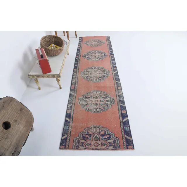 Vintage Turkish Oushak handmade cotton orange wool runner 73x273