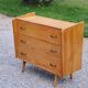 Vintage chest of drawers in golden blond oak legs compass and fins 3 drawers from the 50s