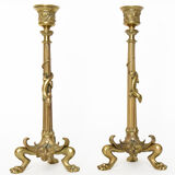 Pair of gilded bronze candlesticks decorated with lizards