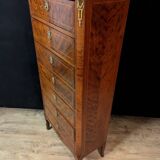 Louis XV chest of drawers in marquetry, with a marble top.