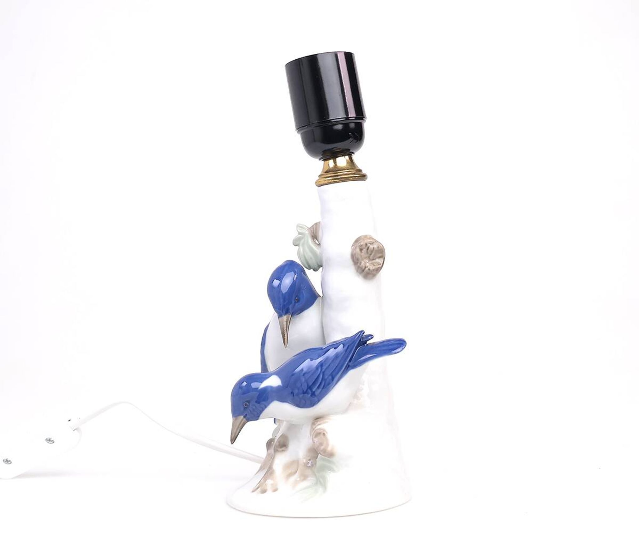 Vintage porcelain lamp base with kingfishers by Wagner & Apel