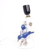 Vintage porcelain lamp base with kingfishers by Wagner & Apel