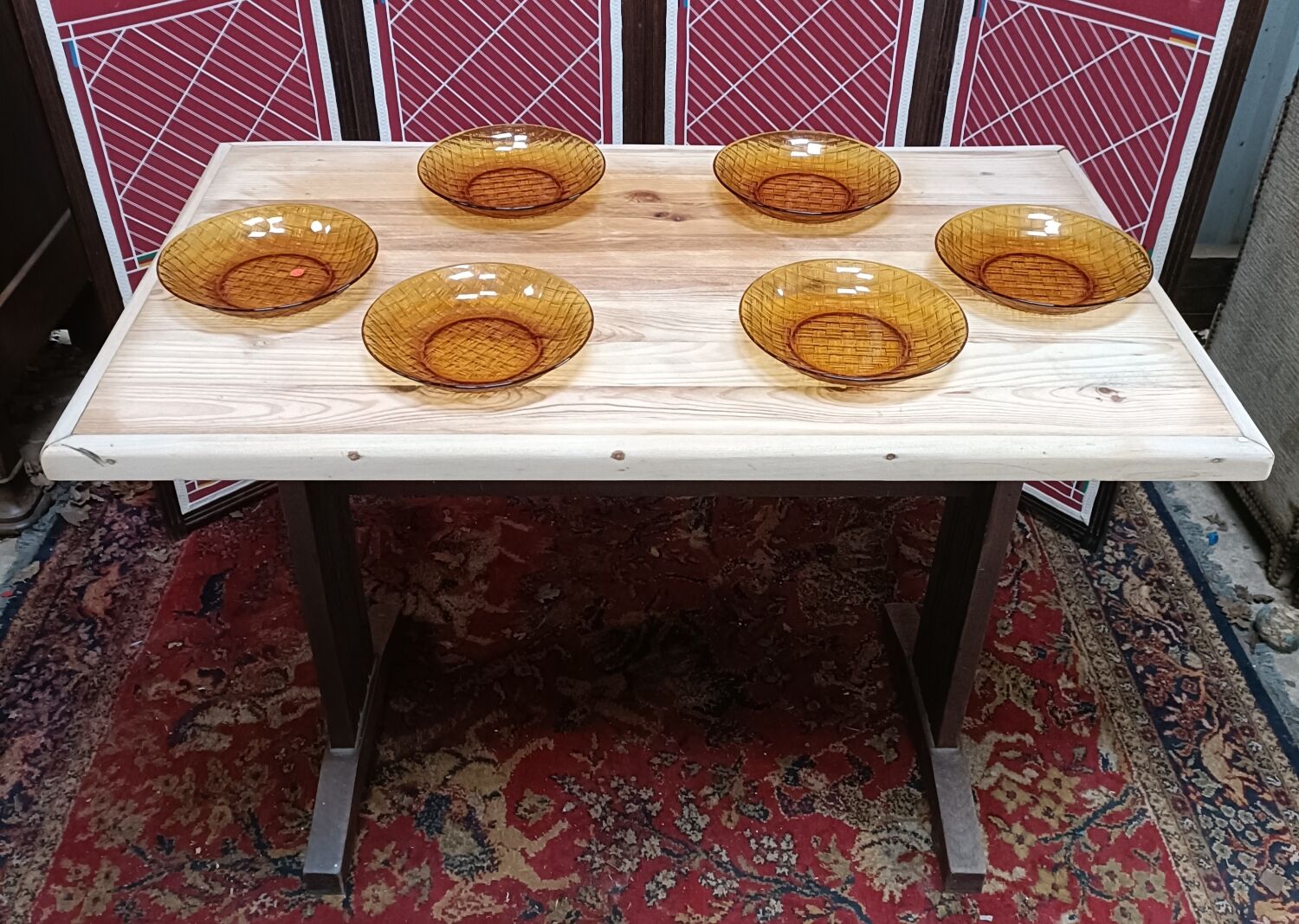 Solid pine bistro table with sanded top, 50s