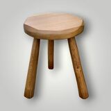 Antique solid oak tripod stool – brutalist style