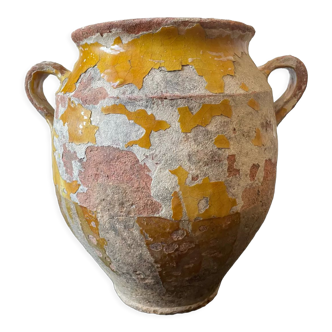 Old yellow glazed terracotta confit pot France 19th century