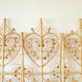 Bamboo wicker 1970s heart design 3 panel room divider