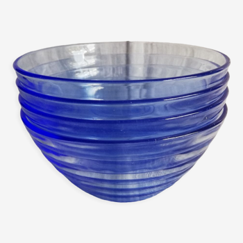 Set de 4 bols en verre transparent bleu