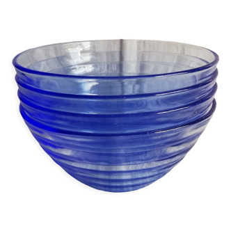 Set of 4 blue transparent glass bowls