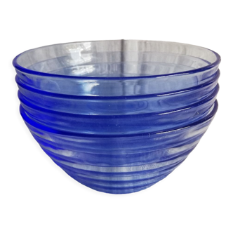 Set de 4 bols en verre transparent bleu