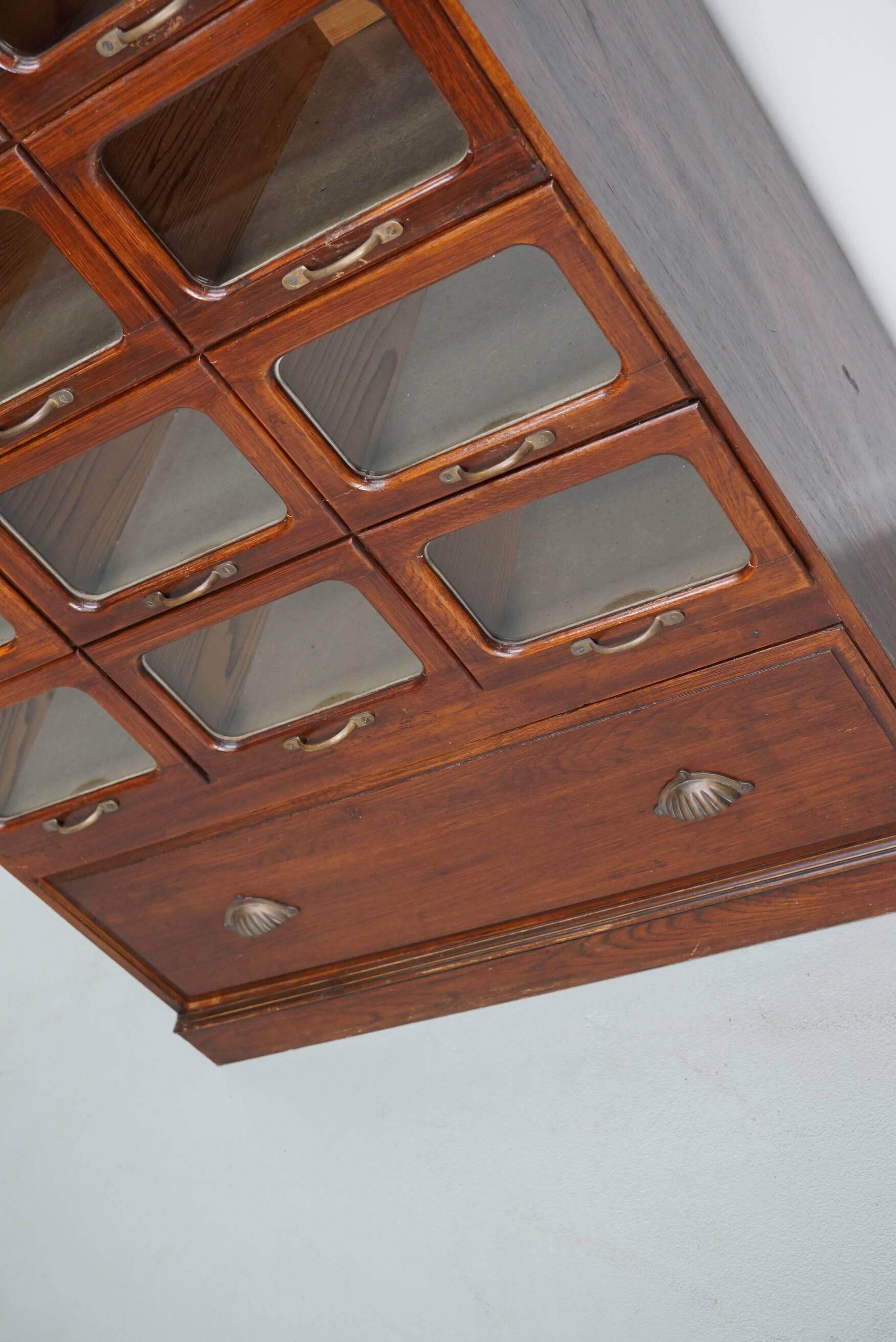 English Haberdashery Shop Cabinet with Glass Fronted Drawers, Circa 1930s
