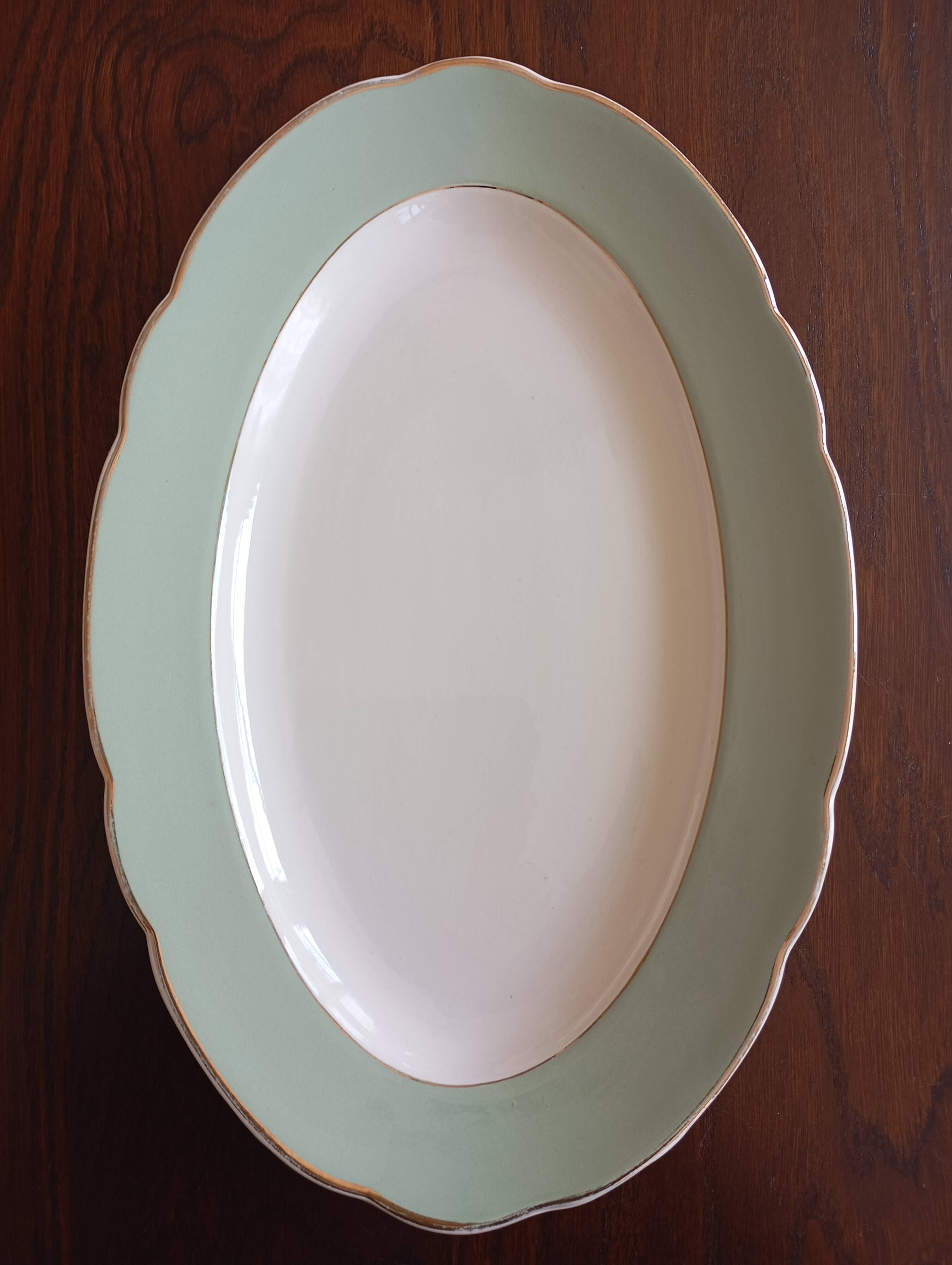 Villeroy & Boch Mettlach celadon and gold oval dish