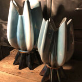 Pair of vases in iridescent ceramic shape flower