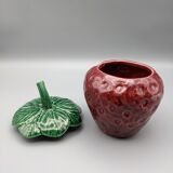 Condiment jar mustard jam in the shape of strawberry