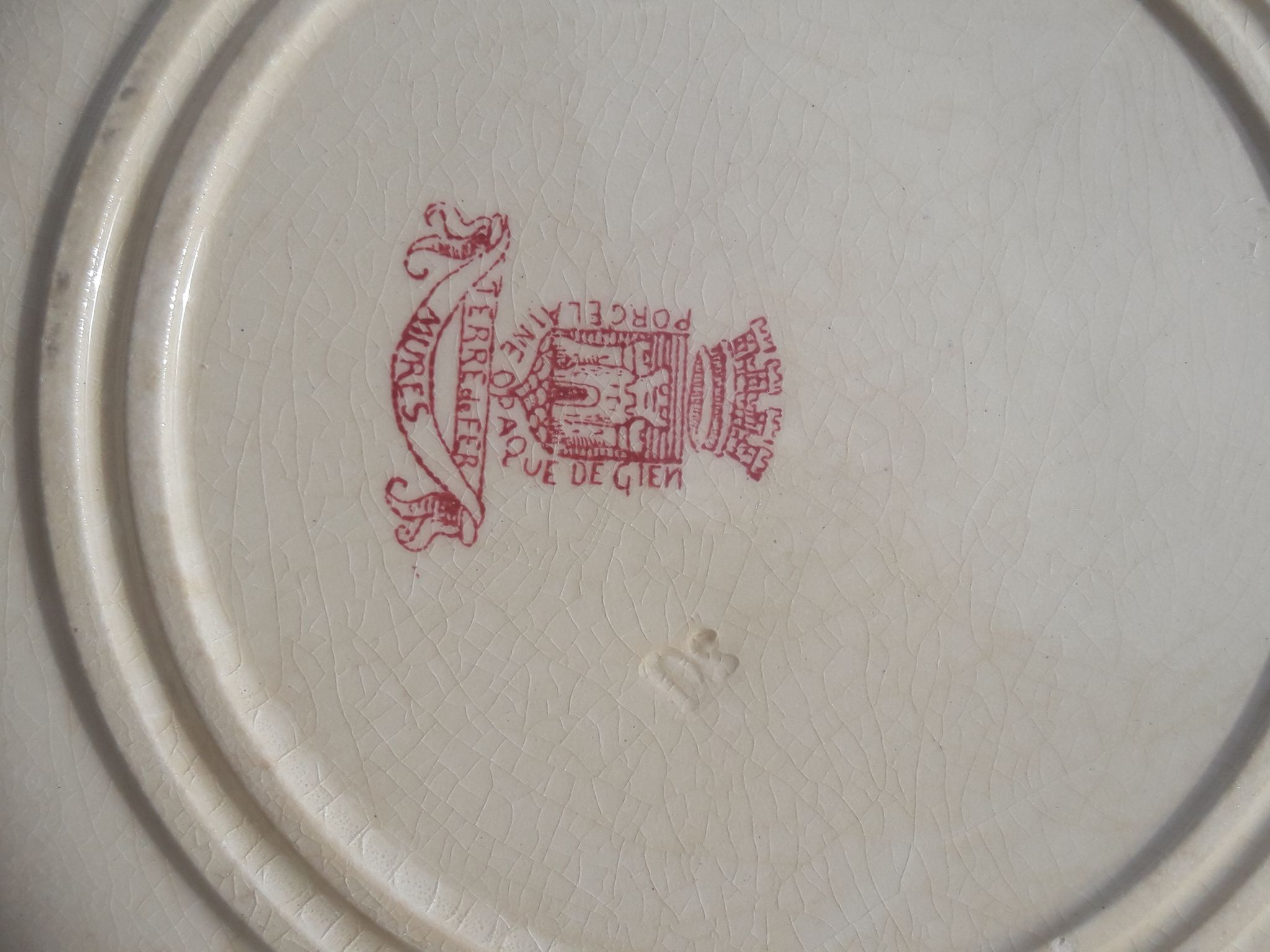 Assiette en porcelaine opaque de Gien terre de fer modèle Mûres diam  23 cm