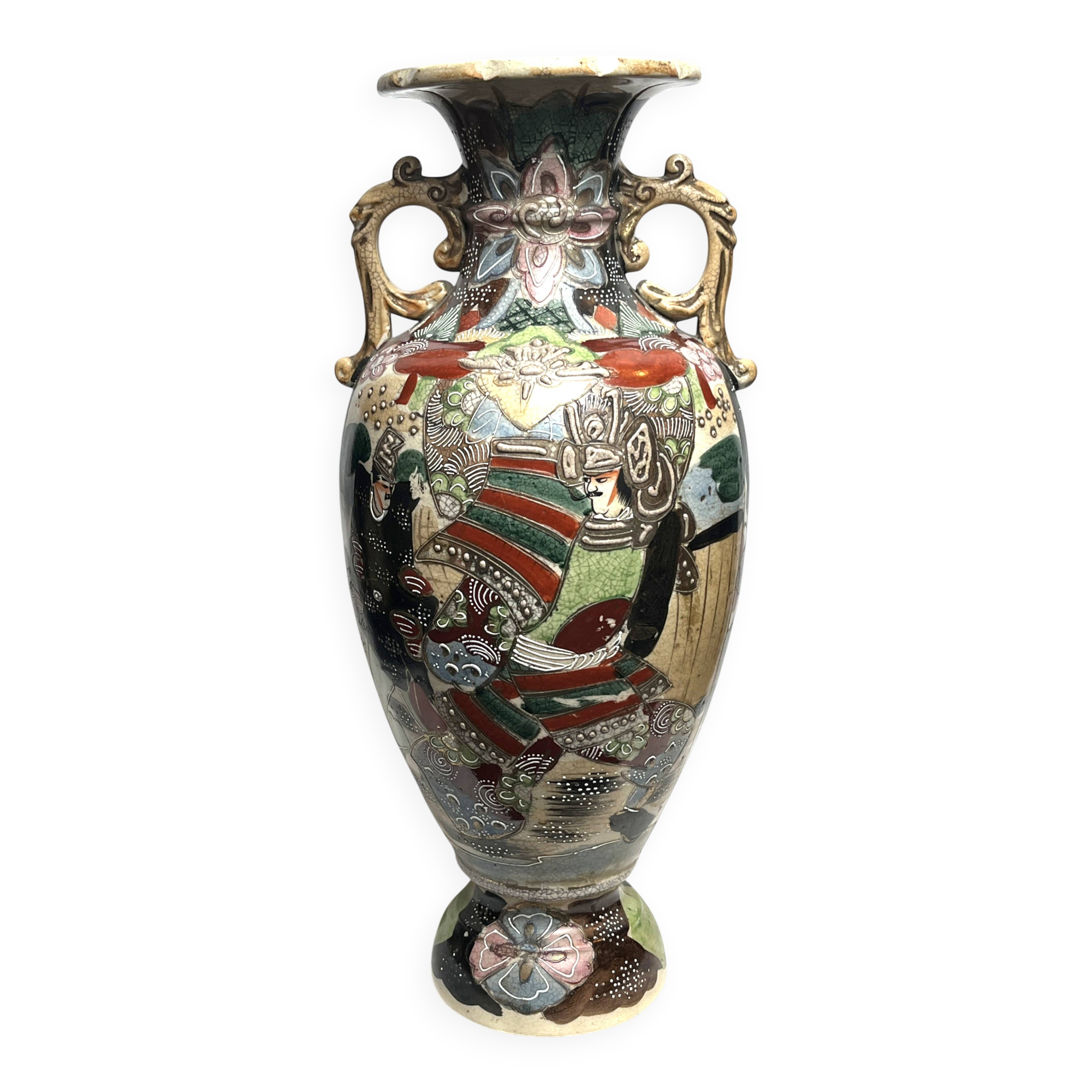 Japan, Satsuma vase with richly decorated handles, signed, early 20th century