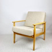Vintage Danish armchair, 1970s, beige boucle - light wood - 2 pieces available