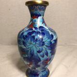 Old brass enameled flowers drawings cloisonné Vase Decoration Vintage