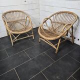 Paire de fauteuils en rotin des années 60