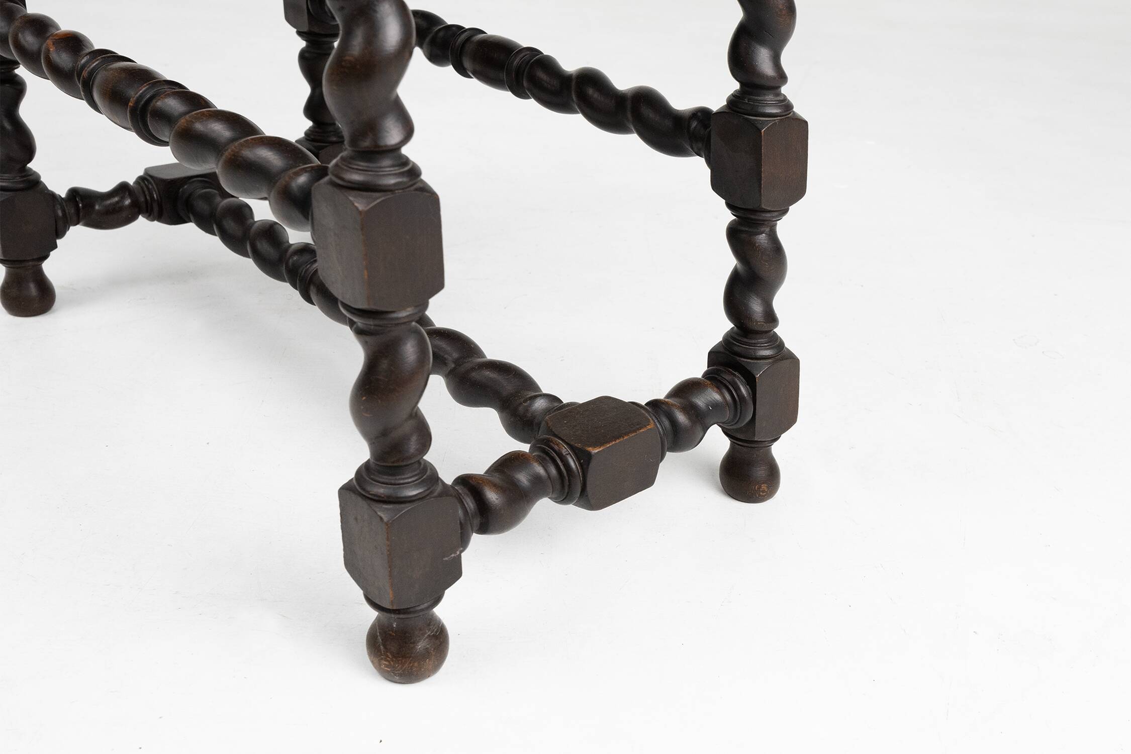 Antique French wooden stool with rattan top, ca. 1880