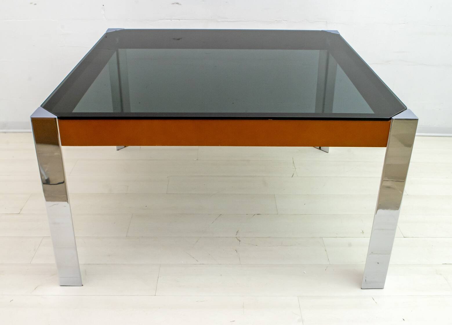 Willy Rizzo Style MidCentury Modern Italian Chrome and Leather Dining Table
