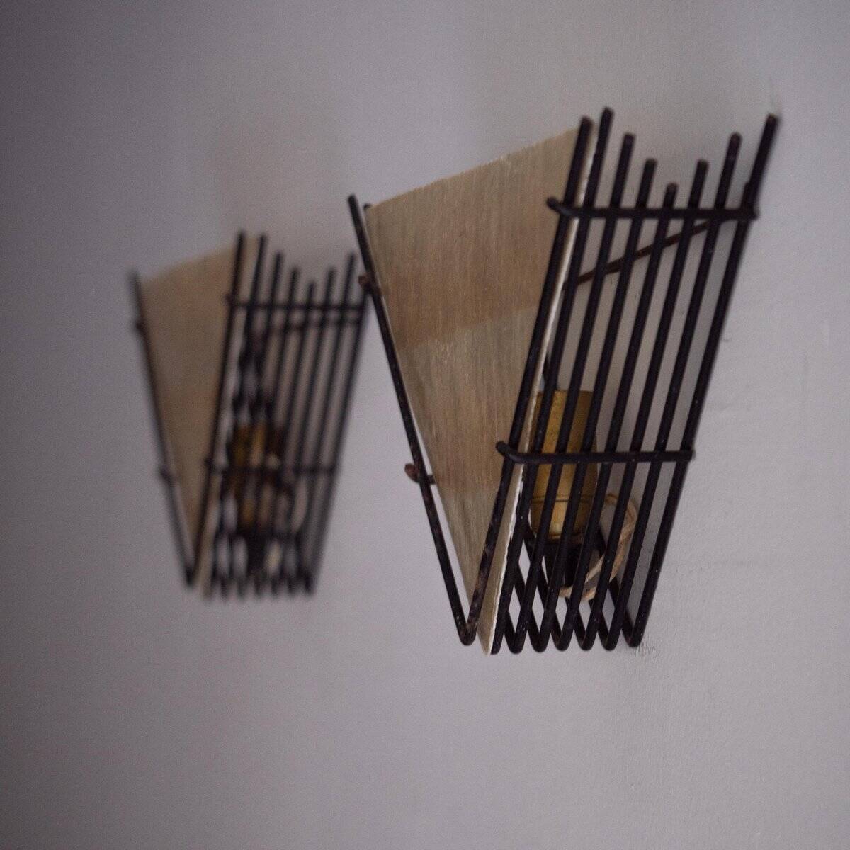 Vintage wall lamps in metal and fibreglass, 1960s, set of 2