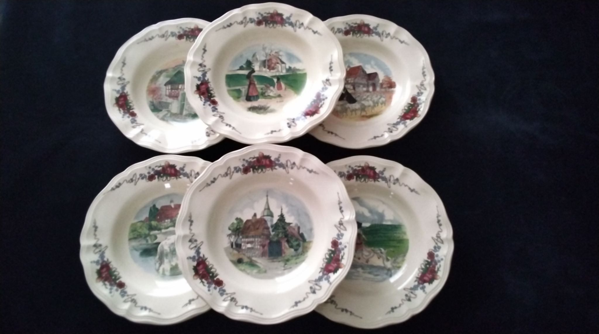 Set of 6 hollow plates in faience of Sarreguemines model Obernai