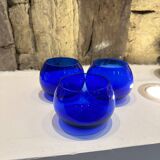 Ensemble de 3 Bougeoirs en verre bleu