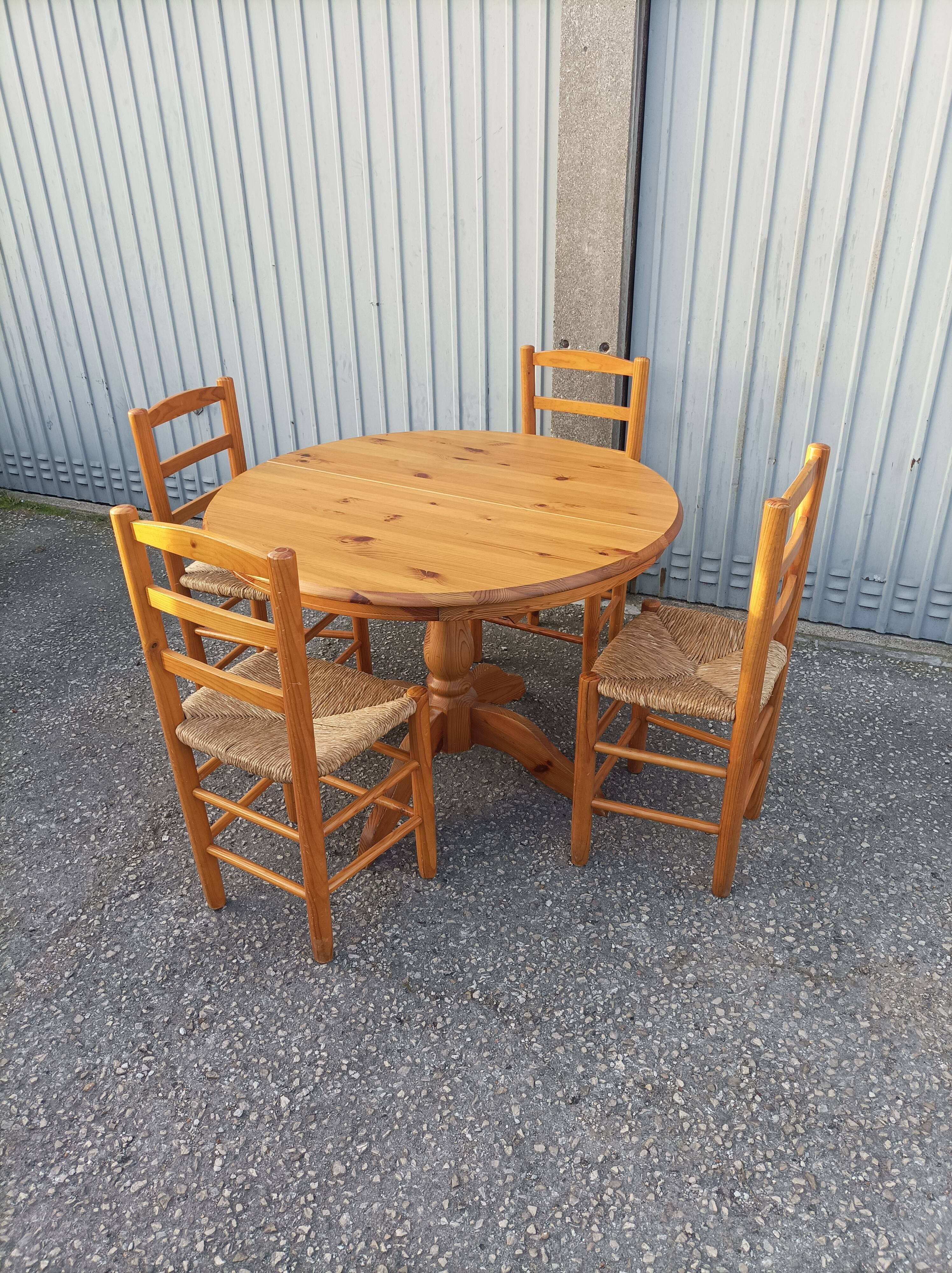 Old dining table vintage pine wooden chairs