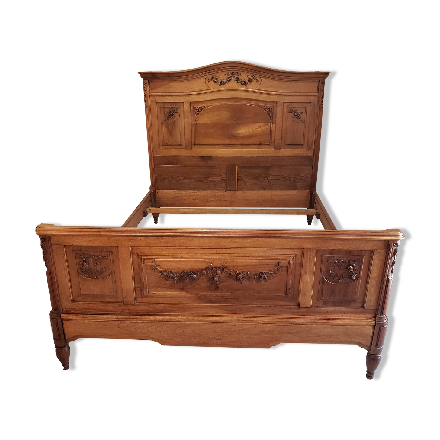 Vintage old walnut bed carved late nineteenth century