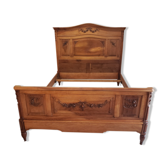Vintage old walnut bed carved late nineteenth century