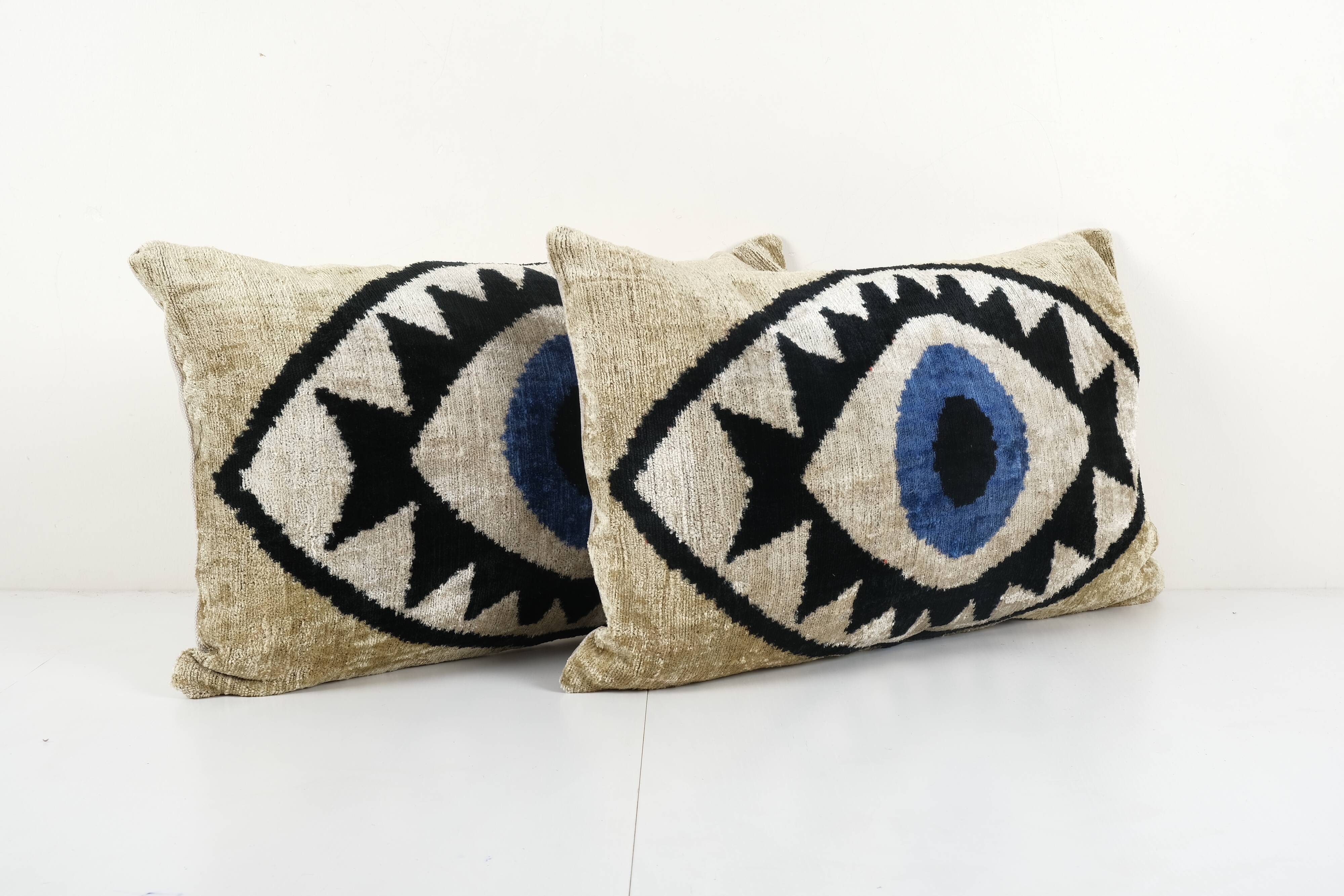 Set of two silk ikat eye velvet pillow cover