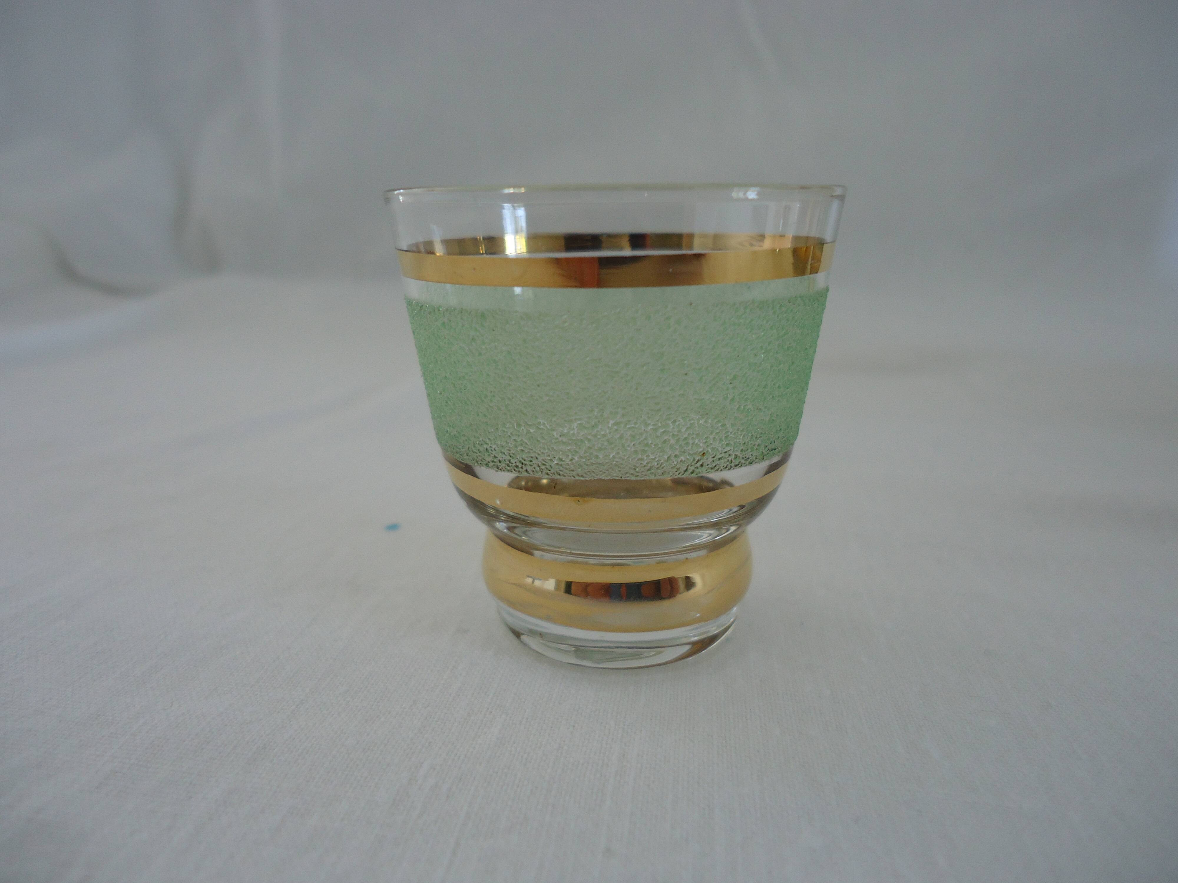 Vintage liqueur service in frosted celadon and gold glass – 1950s
