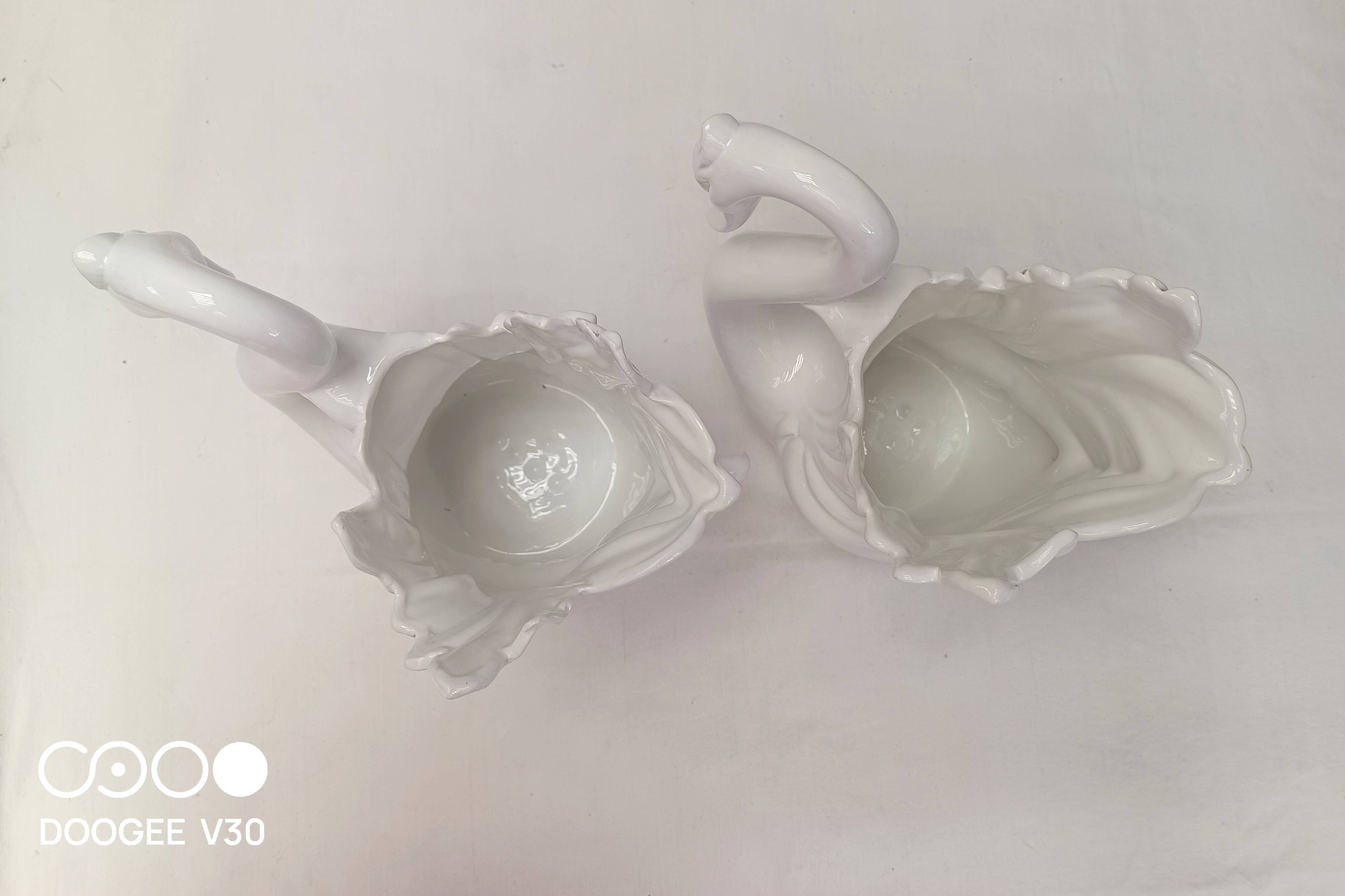 Swan pot holder pair porcelain ceramic vase decoration